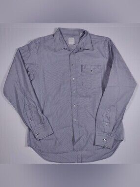 Billy Reid 100% Cotton White Navy Stripe Button Down Long Sleeve Shirt Size XL